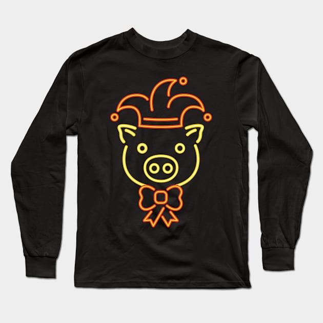 Pig Neon Vintage Long Sleeve T-Shirt by PixelArt